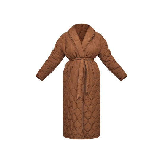 Plus Dark Brown Maxi Belted Quilted Coat Plus Dark Brown Maxi Belted Quilted Coat