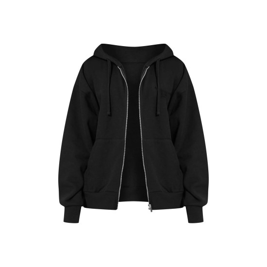 PRETTYLITTLETHING Black Premium Embroidered Zip Front Oversized Hoodie PRETTYLITTLETHING Black Premium Embroidered Zip Front Oversized Hoodie