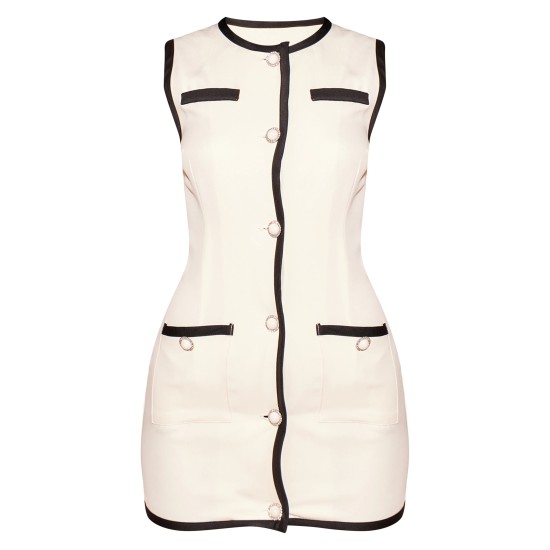 Cream Contrast Detail Pearl Button Woven Romper Cream Contrast Detail Pearl Button Woven Romper