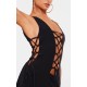 Petite Black Double Layer Lace Up Detail Maxi Dress Petite Black Double Layer Lace Up Detail Maxi Dress