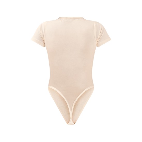 PRETTYLITTLETHING Off White Logo Short Sleeved Bodysuit PRETTYLITTLETHING Off White Logo Short Sleeved Bodysuit