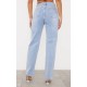 PRETTYLITTLETHING Light Blue Wash Ripped Long Leg Straight Jeans PRETTYLITTLETHING Light Blue Wash Ripped Long Leg Straight Jeans