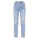 PRETTYLITTLETHING Light Blue Wash Ripped Long Leg Straight Jeans PRETTYLITTLETHING Light Blue Wash Ripped Long Leg Straight Jeans