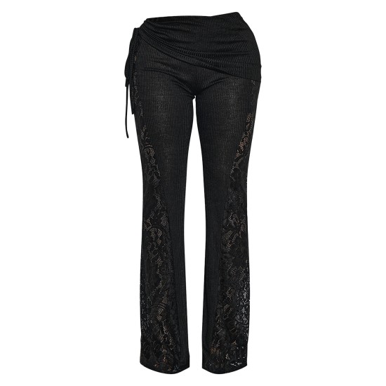 Shape Black Fold Over Ribbed Pants With Side Panel Detail Shape Black Fold Over Ribbed Pants With Side Panel Detail