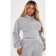 Shape Light Grey Sweat Cropped Shirred Waist Hoodie Shape Light Grey Sweat Cropped Shirred Waist Hoodie