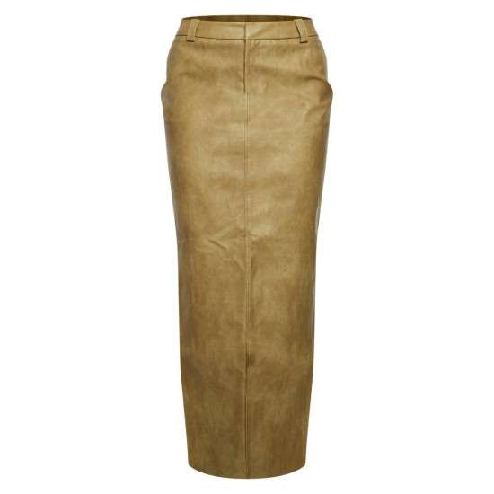 Premium Olive Washed Faux Leather Maxi Skirt Premium Olive Washed Faux Leather Maxi Skirt