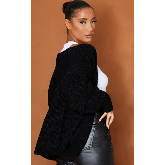 Black Chunky Knit Slouchy Cardigan Black Chunky Knit Slouchy Cardigan