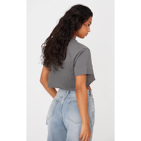 Cotton Charcoal Oversized Crop T-Shirt Cotton Charcoal Oversized Crop T-Shirt