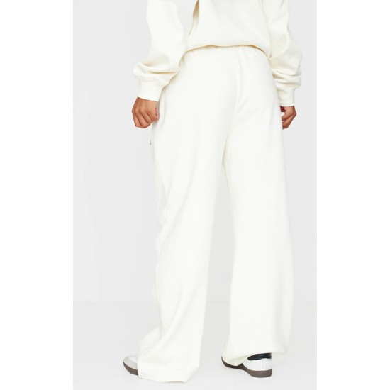 Cream Contrast Embroidered Saint Louis Low Rise Wide Leg Sweatpants Cream Contrast Embroidered Saint Louis Low Rise Wide Leg Sweatpants