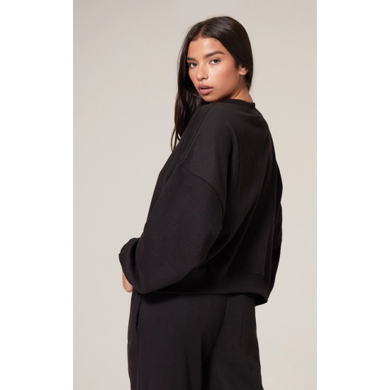 PRETTYLITTLETHING Black Boxy Embroidered Sweatshirt PRETTYLITTLETHING Black Boxy Embroidered Sweatshirt