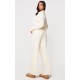 Cream Knitted Polo Neck Sweater And Wide Leg Pants Set Cream Knitted Polo Neck Sweater And Wide Leg Pants Set