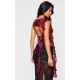 Red Devore Boatneck Ruffle Detail Backless Long Top Red Devore Boatneck Ruffle Detail Backless Long Top