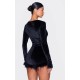 Black Velvet Long Sleeve Feather Trim Romper Black Velvet Long Sleeve Feather Trim Romper