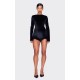 Black Velvet Long Sleeve Feather Trim Romper Black Velvet Long Sleeve Feather Trim Romper