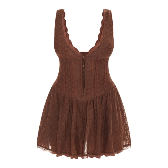 Chocolate Textured Lace Corset Detail Floaty Romper Chocolate Textured Lace Corset Detail Floaty Romper