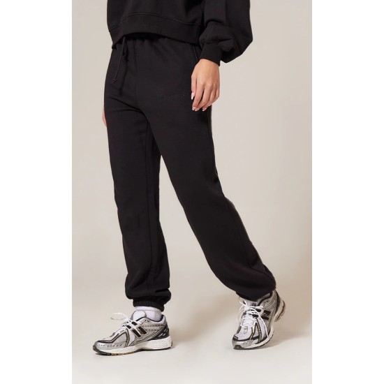 PRETTYLITTLETHING Black Oversized Embroidered Cuffed Sweatpants PRETTYLITTLETHING Black Oversized Embroidered Cuffed Sweatpants