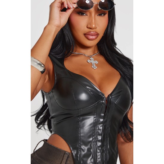 Shape Black Faux Leather Hook and Eye Corset Shape Black Faux Leather Hook and Eye Corset