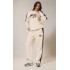 PRETTYLITTLETHING Cream Embroidered Contrast Panel Straight Leg Sweatpants
