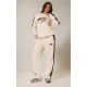 PRETTYLITTLETHING Cream Embroidered Contrast Panel Straight Leg Sweatpants PRETTYLITTLETHING Cream Embroidered Contrast Panel Straight Leg Sweatpants