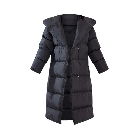 Black Chevron Quilted Maxi Puffer Coat Black Chevron Quilted Maxi Puffer Coat