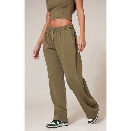 Olive Washed Rib Panel Wide Leg Sweatpants Olive Washed Rib Panel Wide Leg Sweatpants