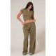 Olive Washed Rib Panel Wide Leg Sweatpants Olive Washed Rib Panel Wide Leg Sweatpants