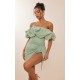 Sage Green Mesh Puff Detail Corset Bodycon Dress Sage Green Mesh Puff Detail Corset Bodycon Dress