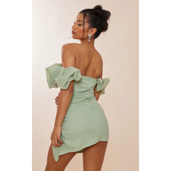 Sage Green Mesh Puff Detail Corset Bodycon Dress Sage Green Mesh Puff Detail Corset Bodycon Dress