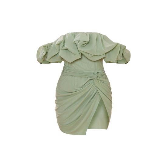 Sage Green Mesh Puff Detail Corset Bodycon Dress Sage Green Mesh Puff Detail Corset Bodycon Dress