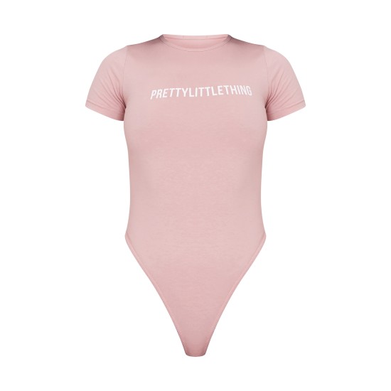 PRETTYLITTLETHING Light Pink Logo Short Sleeve Bodysuit PRETTYLITTLETHING Light Pink Logo Short Sleeve Bodysuit
