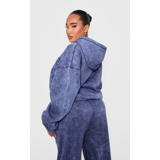 Shape Navy Embroidery Washed Zip Through Hoodie Shape Navy Embroidery Washed Zip Through Hoodie