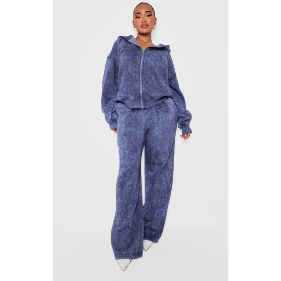 Shape Navy Embroidery Washed Zip Through Hoodie Shape Navy Embroidery Washed Zip Through Hoodie