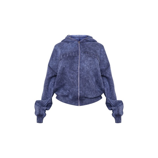 Shape Navy Embroidery Washed Zip Through Hoodie Shape Navy Embroidery Washed Zip Through Hoodie