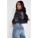 Black Faux Leather Pocket Detail Oversized Cropped Jacket Black Faux Leather Pocket Detail Oversized Cropped Jacket