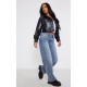 Black Faux Leather Pocket Detail Oversized Cropped Jacket Black Faux Leather Pocket Detail Oversized Cropped Jacket