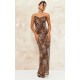 Brown Leopard Print Chiffon Lace Trim Strappy Maxi Dress Brown Leopard Print Chiffon Lace Trim Strappy Maxi Dress
