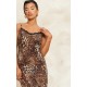 Brown Leopard Print Chiffon Lace Trim Strappy Maxi Dress Brown Leopard Print Chiffon Lace Trim Strappy Maxi Dress