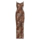 Brown Leopard Print Chiffon Lace Trim Strappy Maxi Dress Brown Leopard Print Chiffon Lace Trim Strappy Maxi Dress