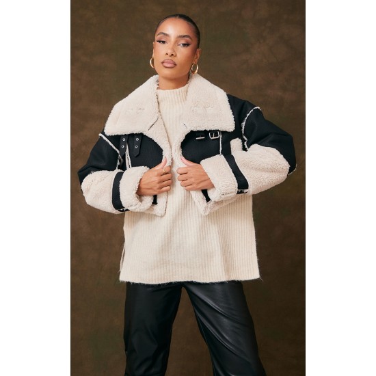 Black Borg Lined Panelled Cropped Aviator Black Borg Lined Panelled Cropped Aviator