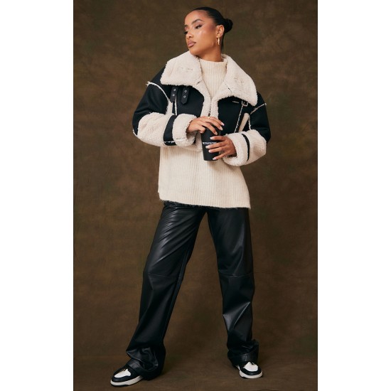 Black Borg Lined Panelled Cropped Aviator Black Borg Lined Panelled Cropped Aviator