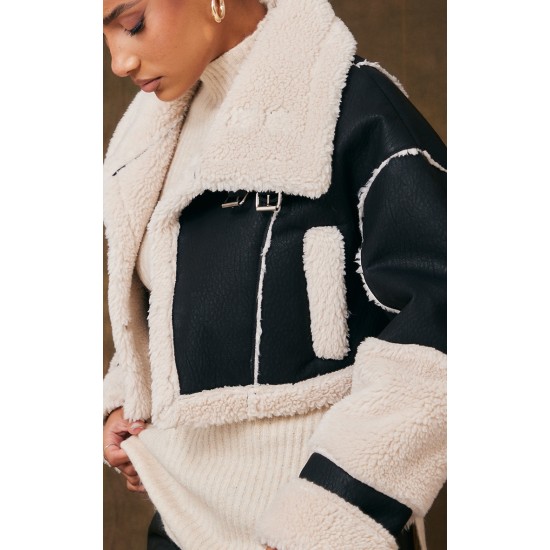 Black Borg Lined Panelled Cropped Aviator Black Borg Lined Panelled Cropped Aviator