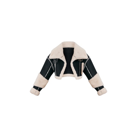 Black Borg Lined Panelled Cropped Aviator Black Borg Lined Panelled Cropped Aviator