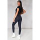 Black V Neck Short Sleeve Jersey Jumpsuit Black V Neck Short Sleeve Jersey Jumpsuit