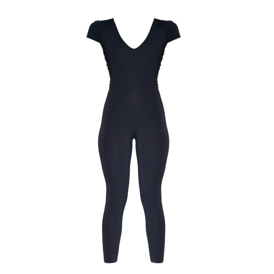 Black V Neck Short Sleeve Jersey Jumpsuit Black V Neck Short Sleeve Jersey Jumpsuit