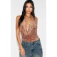 Brown Mesh Snake Printed Halter Neck Top Brown Mesh Snake Printed Halter Neck Top