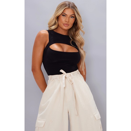Black Slinky Cut Out Front Bodysuit Black Slinky Cut Out Front Bodysuit