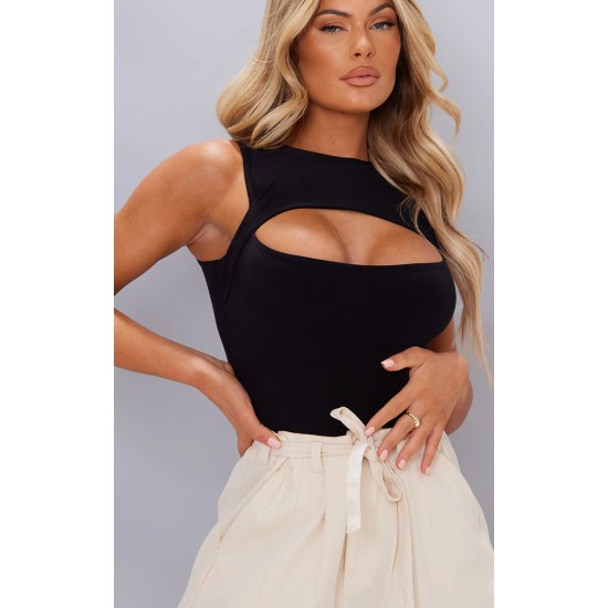 Black Slinky Cut Out Front Bodysuit Black Slinky Cut Out Front Bodysuit