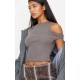 Dark Grey Ribbed Asymmetric Vest Top Dark Grey Ribbed Asymmetric Vest Top
