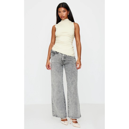 Stone High Neck Ruched Asymmetrical Long Top Stone High Neck Ruched Asymmetrical Long Top