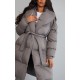 Maternity Grey Oversized Collar Belted Longline Puffer Maternity Grey Oversized Collar Belted Longline Puffer